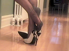 Grey Stockings In Black And White Shoes...