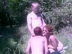 Two French Lesbians Pleasing A Dude Outdoors